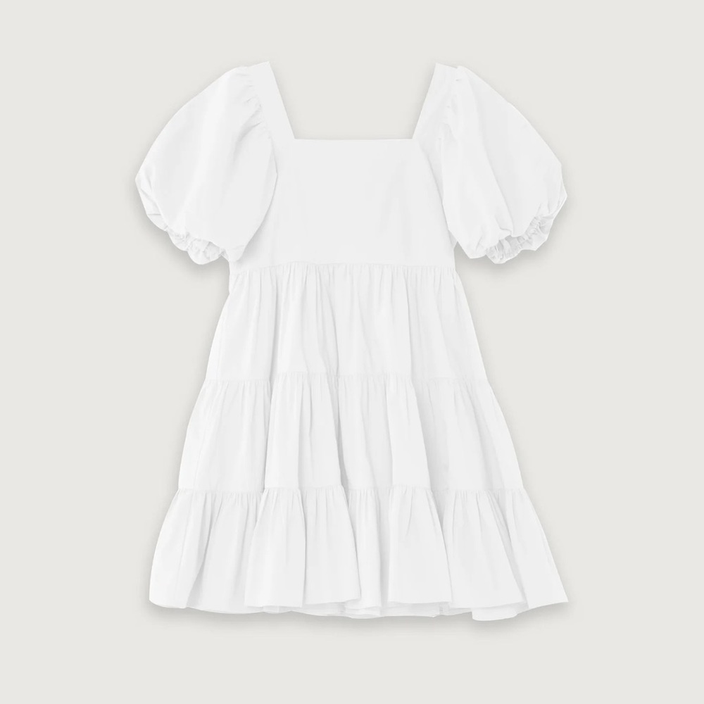 Oak + Fort White Puff Sleeve Dress (White - Small)